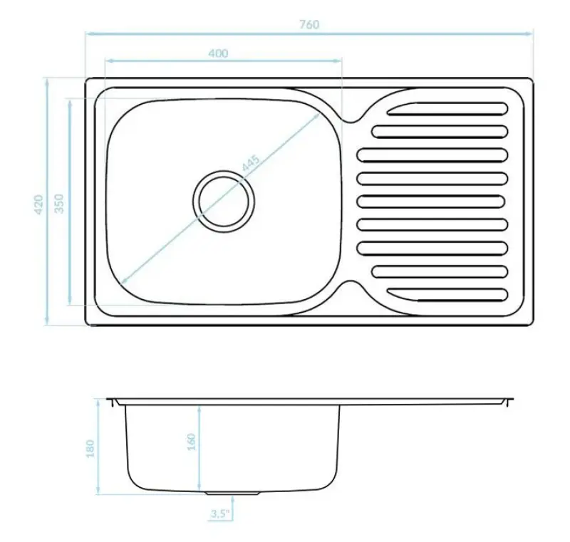 Ausmann Basic stainless steel inset sink with drainer reversible 76x42 cm including siphon 1208956978