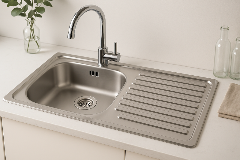 Ausmann Basic stainless steel inset sink with drainer reversible 75x40 cm including siphon 1208956996