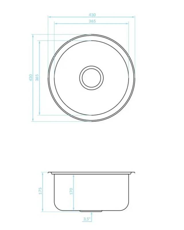 Ausmann Basic round stainless steel sink isnet 43cm including siphon 1208956999