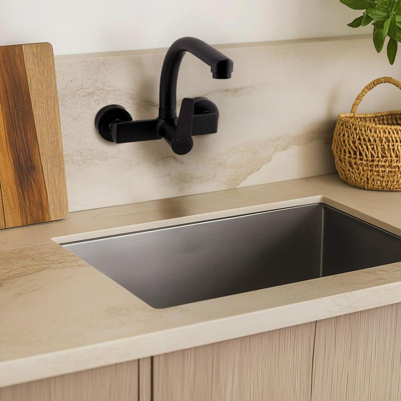 AquaTrimo Chopin kitchen wall tap with top outlet matt black 21CP7073SW