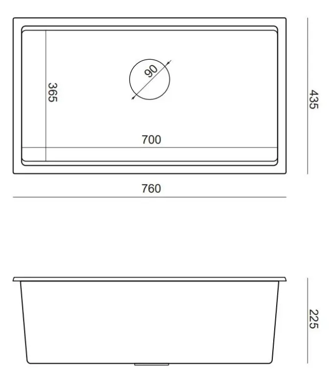 Quadri Newport large and deep sink granite inset and undermount anthracite sink 760x435 mm 1208957219