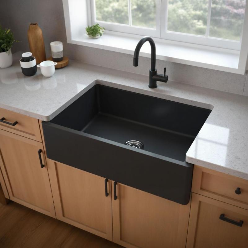 GraniteMy Tradition rustic intermediate granite sink 60x48 cm black farmhouse undermount 1208957288