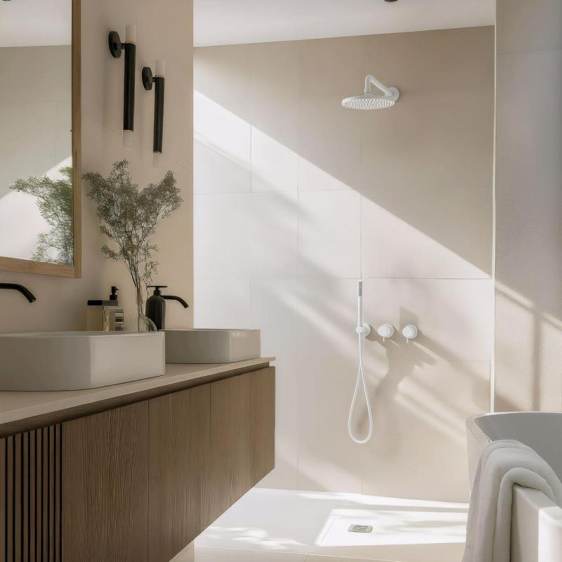 Waterevolution Flow built-in shower set, matte white, with thermostat rain shower and hand shower 1208957344