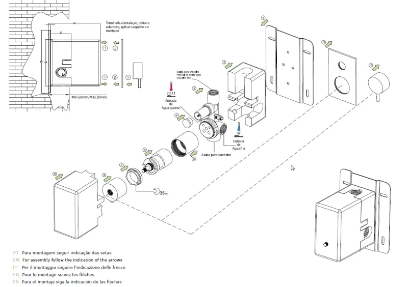 Waterevolution Flow built-in shower set, matte white, with thermostat rain shower and hand shower 1208957344