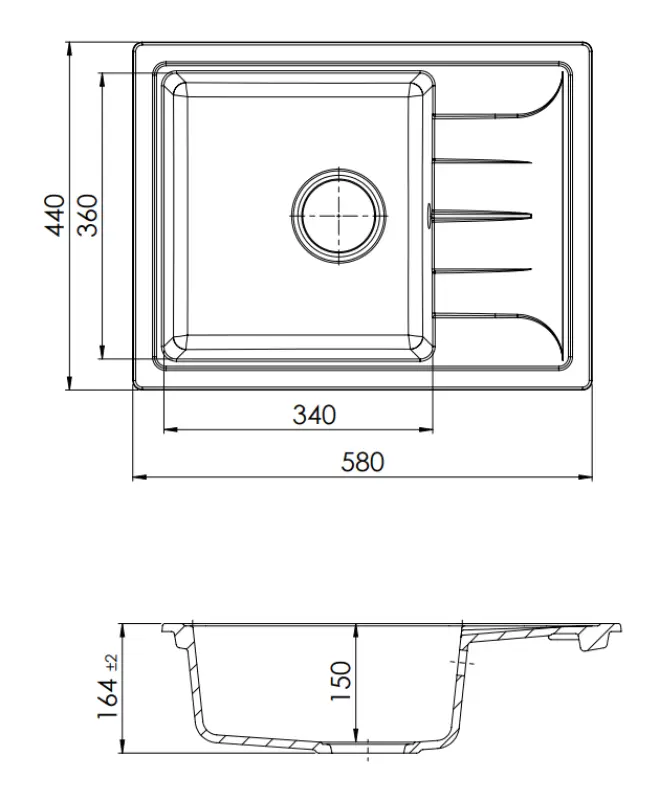 GraniteMy Smart extra shallow granite inset black sink 58x44cm with drainer reversible 1208957354