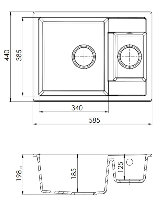 GraniteMy Smart extra shallow 1.5 granite inset black sink 58x44cm 1208957355