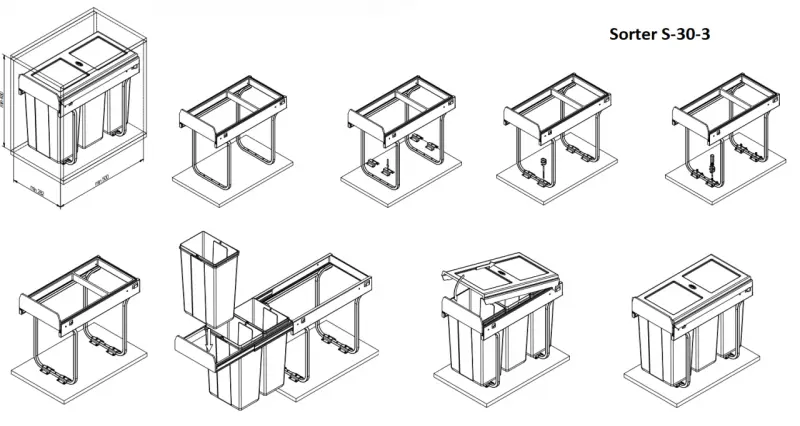 Garbi Sorter S-30-3 built-in waste system with 3 waste bins 10 litres 1208957362