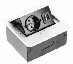 Indux Flip Small earthed kitchen socket for worktop or wall matt white with 2 USB chargers 1208957423