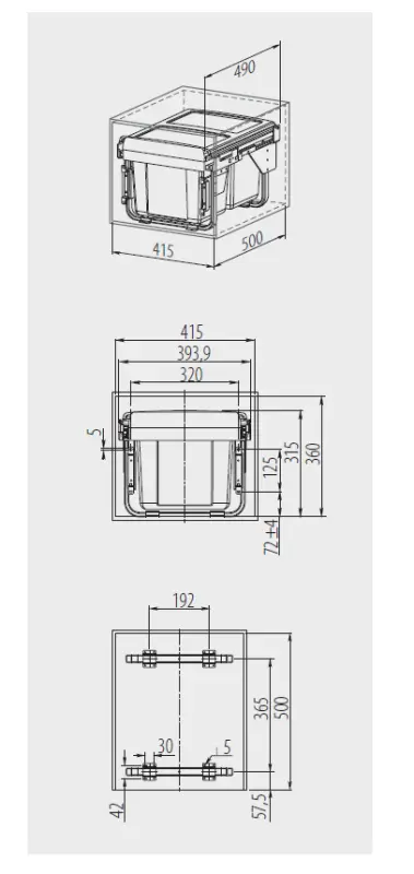 Garbi Sorter S-45-2-15 kitchen waste bin built-in with 2 x 15-litre waste bins extra low 1208957444