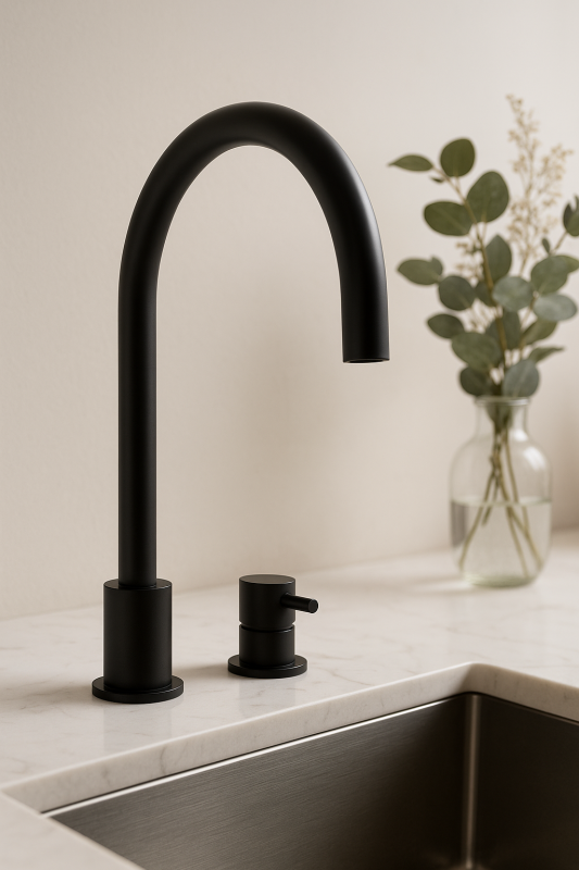 Waterevolution Flow 2-hole kitchen mixer matte black T151PR