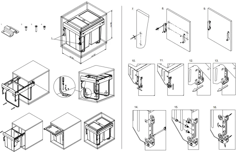 Garbi Carrier C-40-2-H built-in waste system with its own rails and 2 waste bins 2 x 20 litres 1208957463