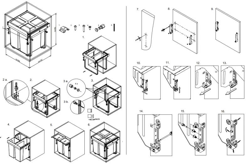 Garbi Carrier C-60-3-H built-in waste system with its own rails and 3 waste bins 1 x 34 + 2 x 17 litres 1208957470