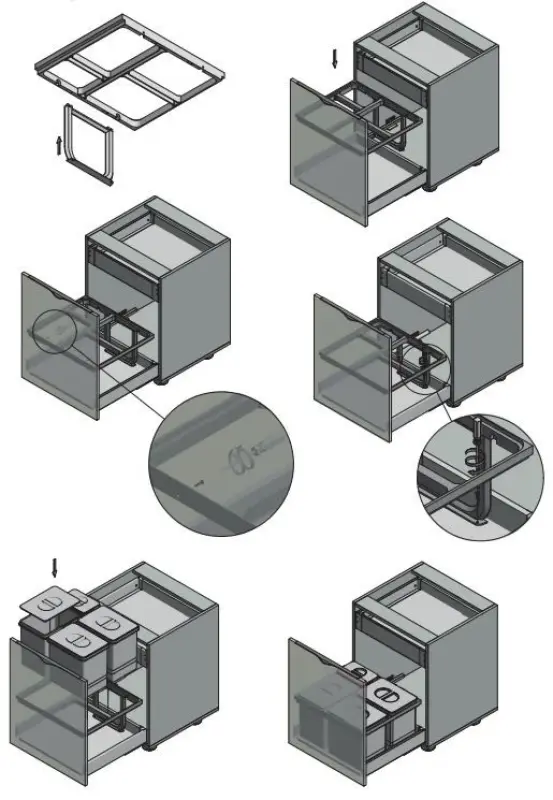 Garbi Basket B-60-4-H waste sorting system for drawer 60cm incl. holder and 4 waste bins 1208957472