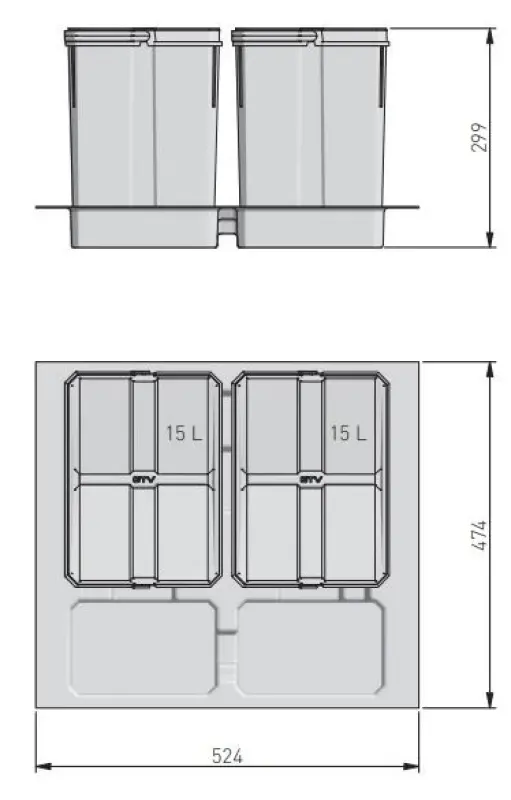 Garbi Basket B-60-2 waste sorting system for drawer 60cm incl. holder and 2 waste bins 1208957474