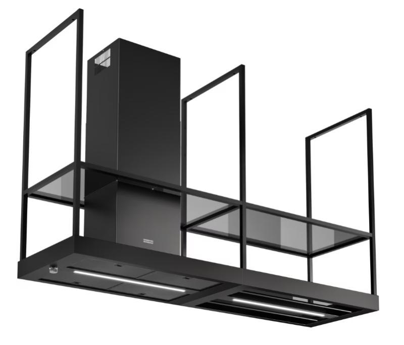 Franke Mythos T-Shelf island extractor hood matte black 180cm with shelves 3250678073