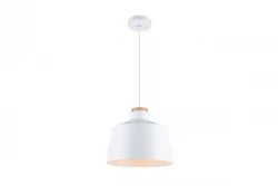 Decor Margus matt white metal pendant lamp with wooden top 3086