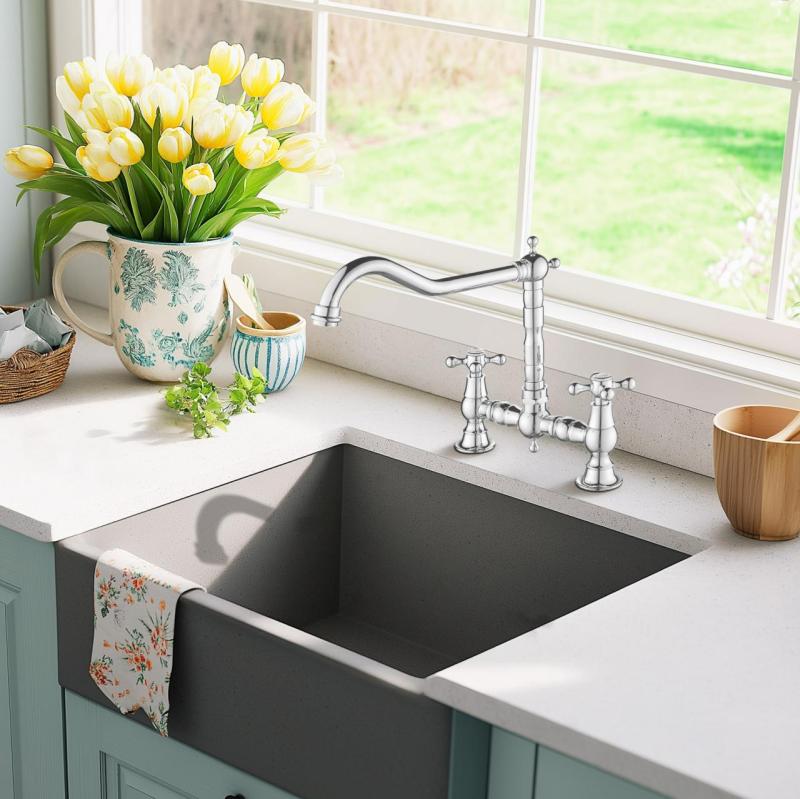 AquaTrimo Windsor 2-hole classic nostalgic kitchen bridge tap with angled spout, chrome 21WS7653CM