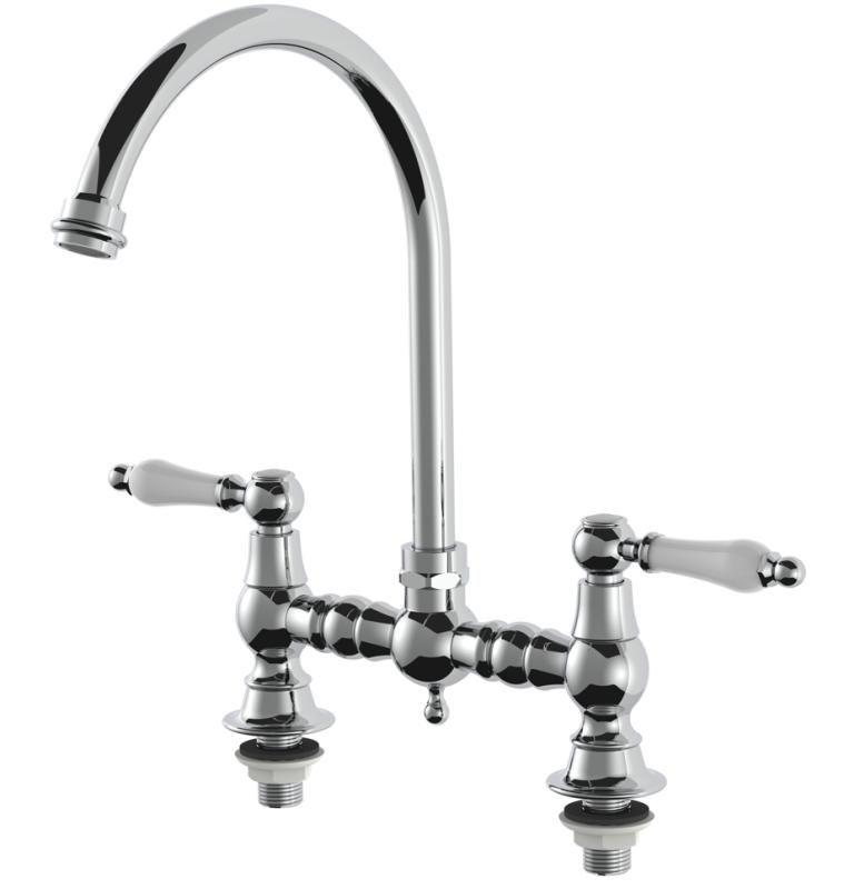AquaTrimo Country 2-hole classic nostalgic kitchen bridge tap with round spout, chrome 21CT7655CM