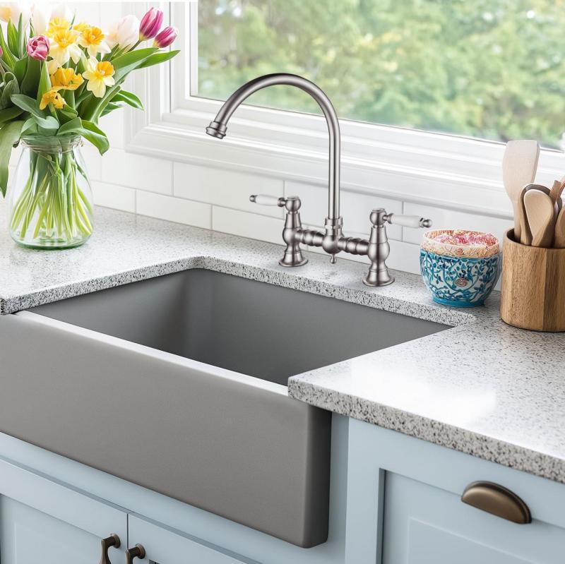 AquaTrimo Country 2-hole classic nostalgic kitchen bridge tap with round spout, chrome 21CT7655CM