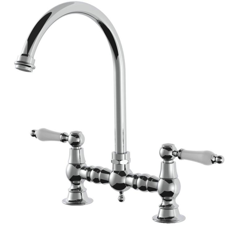 AquaTrimo Country 2-hole classic nostalgic kitchen bridge tap with round spout, chrome 21CT7655CM