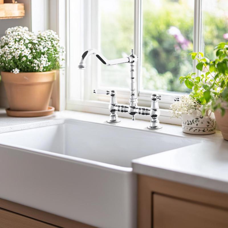 AquaTrimo Country 2-hole classic nostalgic kitchen bridge tap with angled spout, chrome 21CT7657CM