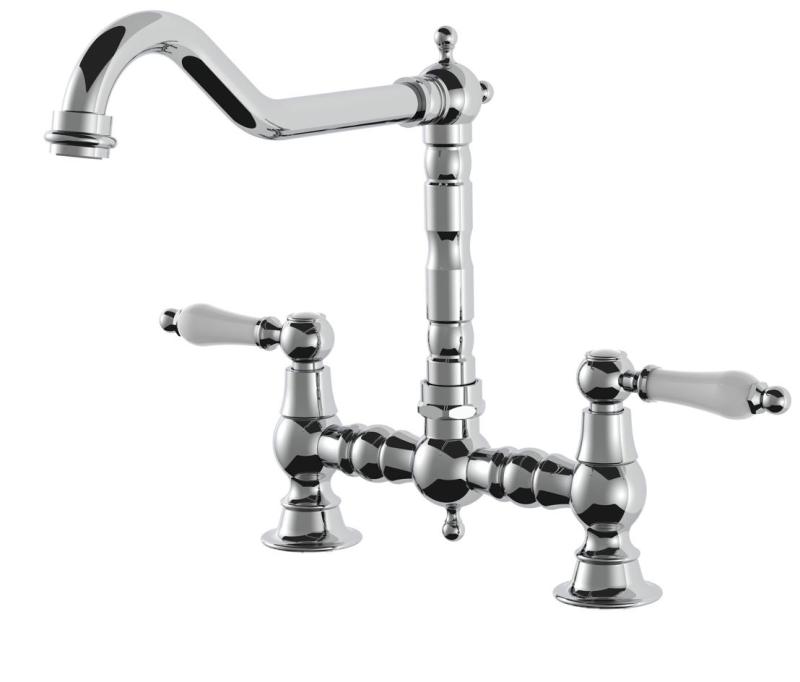 AquaTrimo Country 2-hole classic nostalgic kitchen bridge tap with angled spout, chrome 21CT7657CM
