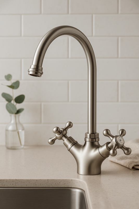 AquaTrimo Windsor classic nostalgic kitchen tap with round spout, stainless steel 21WS7652NM