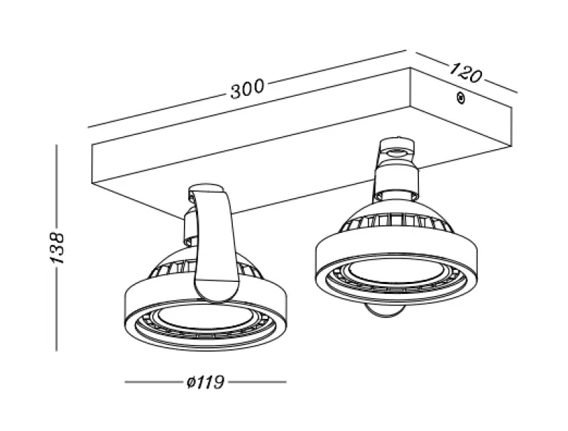 Decor Wally ceiling lamp or wall lamp with adjustable head, white, 2 bulbs 4373