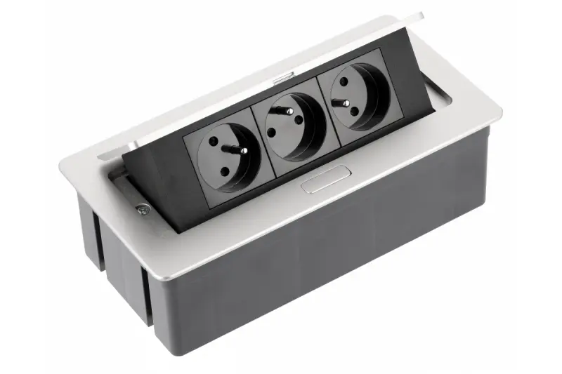 Indux Flip Medium pin earthing aluminum kitchen socket for worktop or wall unit with 3 outlets 1208957846