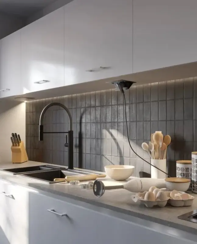 Indux Flip Medium pin earthing aluminum kitchen socket for worktop or wall unit with 3 outlets 1208957846