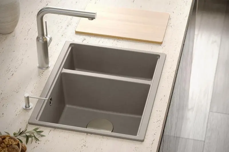 Quadri Newport II granite black inset and undermount sink 1,5-bowl 555x460mm  with stainless steel manual siphon 1208957861