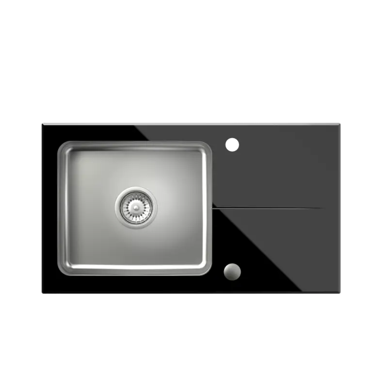 Quadri Glazz surface mounted stainless steel sink with black glass drainer reversible 77x44 1208957862