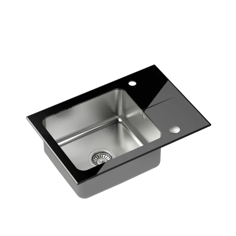 Quadri Glazz inset stainless steel sink with black glass drainer 64x44 reversible 1208957864