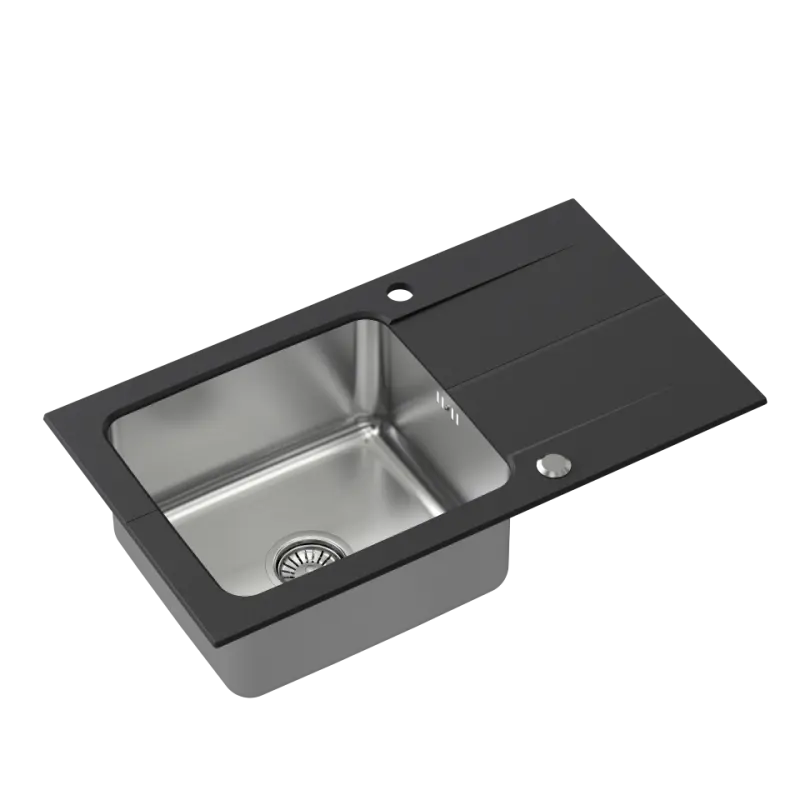 Quadri Fusion inset stainless steel sink with onyx granite drainer 78x44 reversible 1208957871