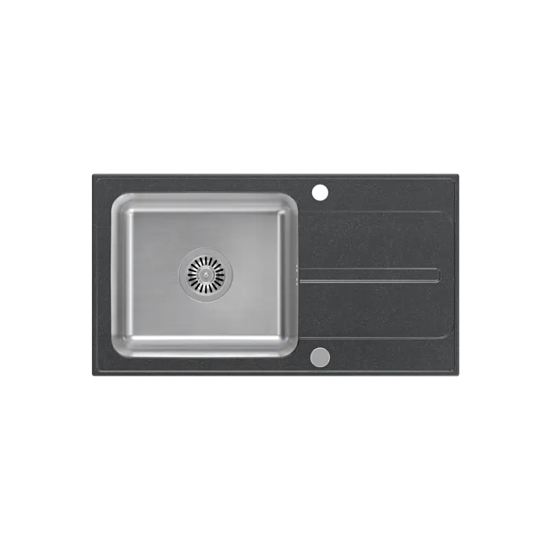 Quadri Fusion inset stainless steel sink with black-dotted granite drainer 78x43 reversible 1208957879