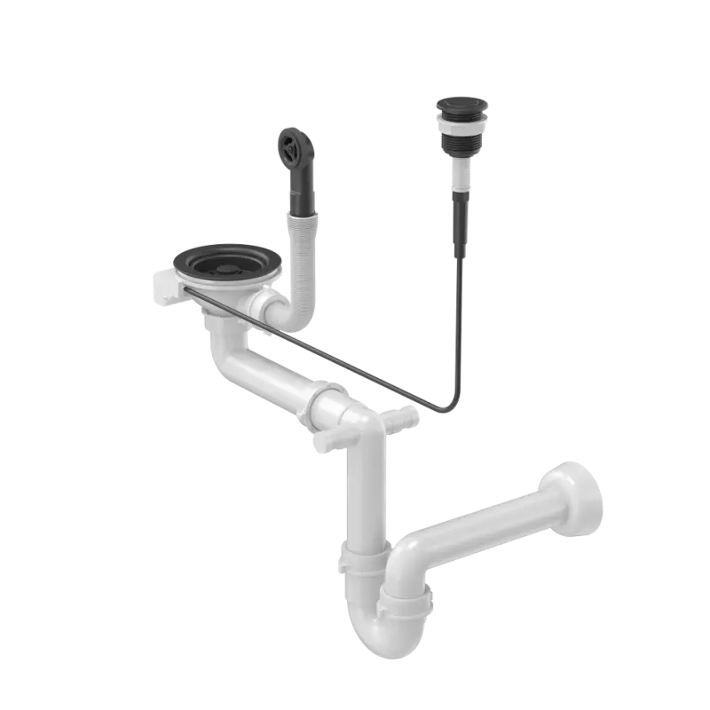 Quadri drain set sink incl. overflow and push to open button with 1-bowl siphon black 1208957897