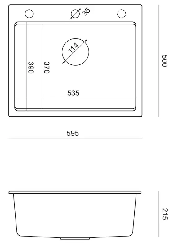 Quadri Durham white granite built-in sink 595x500 with soap dispenser, cutting board, roll mat, insert sink, and roll mat 1208957903