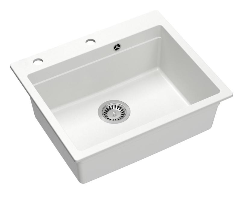 Quadri Durham white granite built-in sink 595x500 with soap dispenser, cutting board, roll mat, insert sink, and roll mat 1208957903