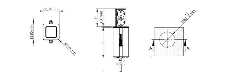 Indux Push extendable white pen earthing socket with 1xUSB A and 1xUSB C with stainless steel cover 1208957929