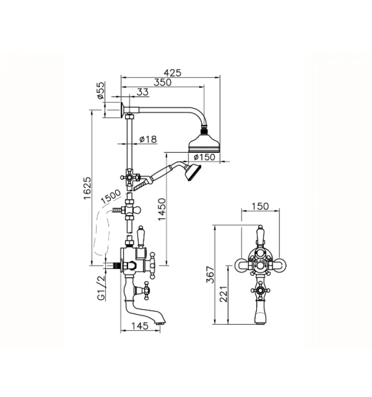 Huber Victorian Thermostatic Bath/Shower Set Stainless Steel 592.VT01H.AC