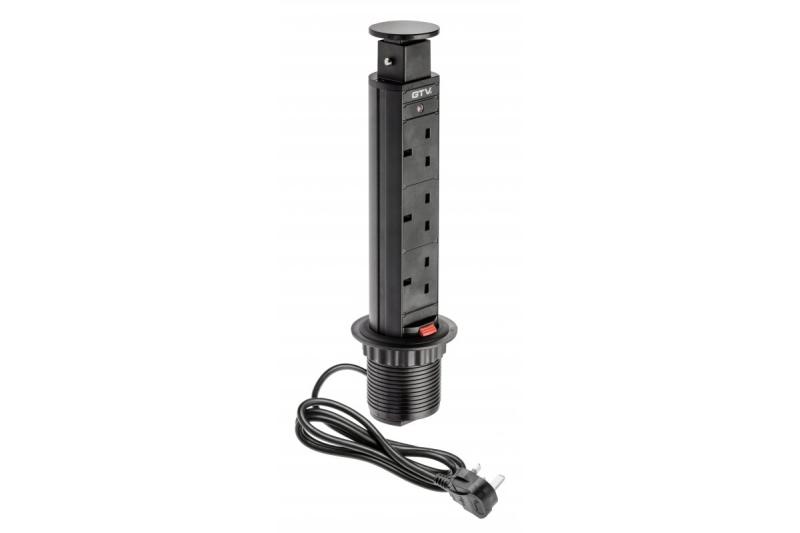 Desktop mortise extension cable 60mm, 3x UK socket (black) ENGLISH VERSION 1208958626