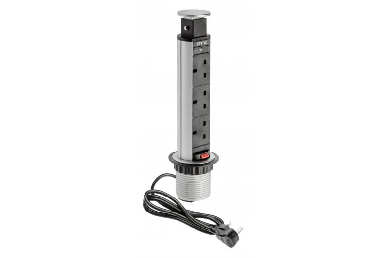 Desktop mortise extension cable 60mm, 3x UK socket (silver) ENGLISH VERSION 1208958627