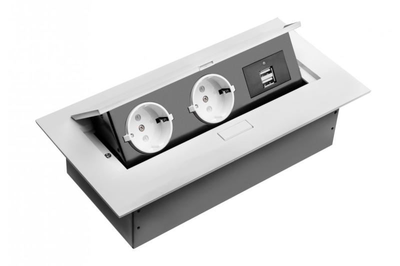 Desktop extension cable, 2x schuko socket, 2xUSB, without cable, white 1208958685