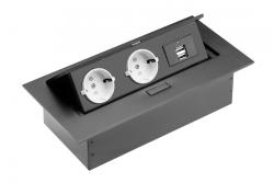 Desktop extension cable, 2x schuko socket, 2xUSB, without cable, black 1208958686