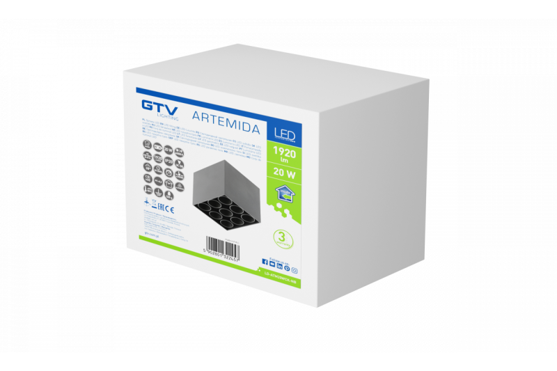 Decor LED fixture ARTEMIDA 20W 1920lm AC220-240V 50/60 Hz PF>0 9 Ra≥80 IP20 IK08 4000K 38° square black 1208962642