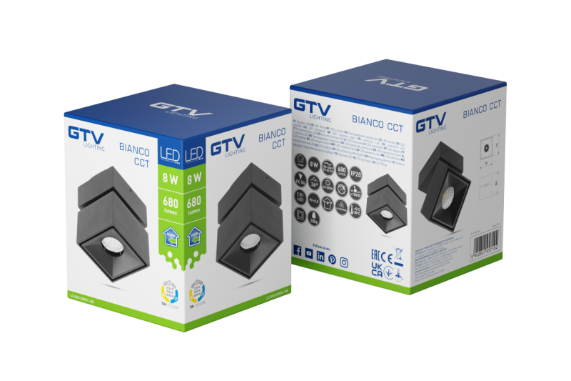 Decor LED luminaire BIANCO CCT 8W 680lm AC220-240V 50/60 Hz Ra≥80 IP20 36° 2700/3300/4000K square black 1208962676