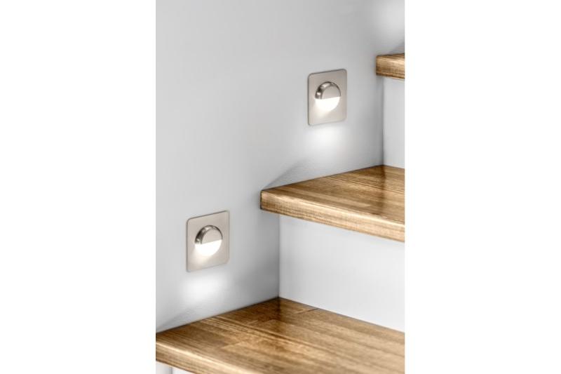 Decor LED staircase fixture ESCADA KB DC12V square frosted cover 0 8W 70lm 4000K inox cable 150cm