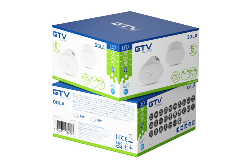 Emergency lighting fixture OGLA LED,3W,200lm,AC220-240V,50-60Hz,IP20,6400K,3H,single task,TEST button 1208963016