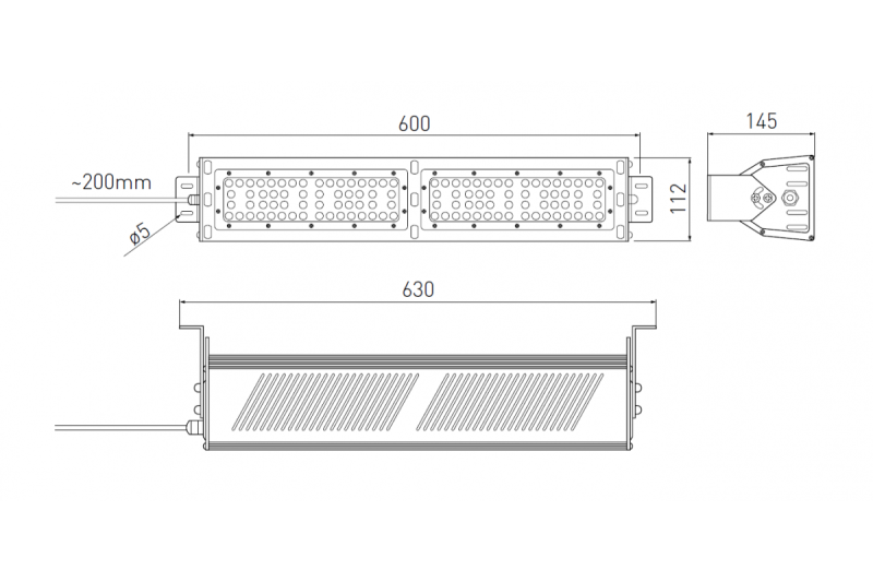 TEKSAS LED Highbay Lamp, 100W, 12000lm, AC100-240V, 50/60Hz, IP 65, beam angle 60o, 4000K, grey 1208963207