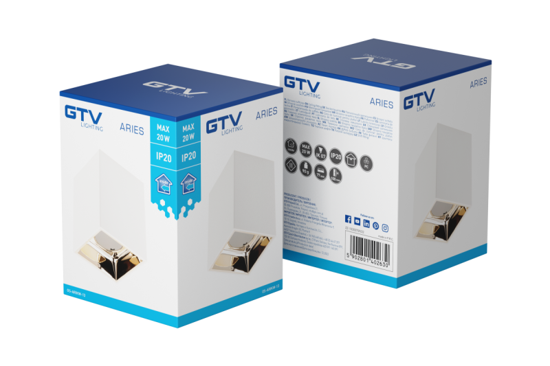 Decor Ceiling luminaire ARIES PC 77x100mm IP20 max 20W square white/gold 1208963815